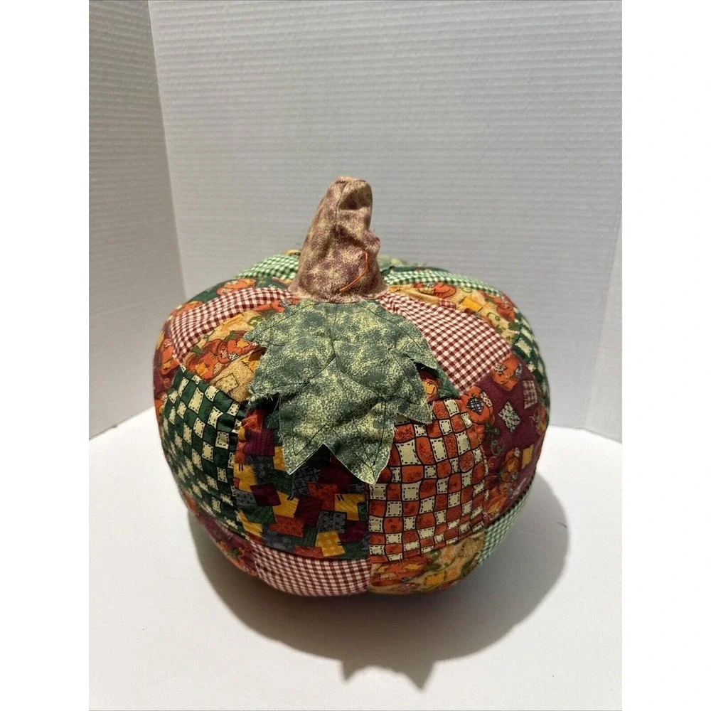 Vintage Handmade Patchwork Fabric Pumpkin Fall Harvest Decor Rustic Farmhouse